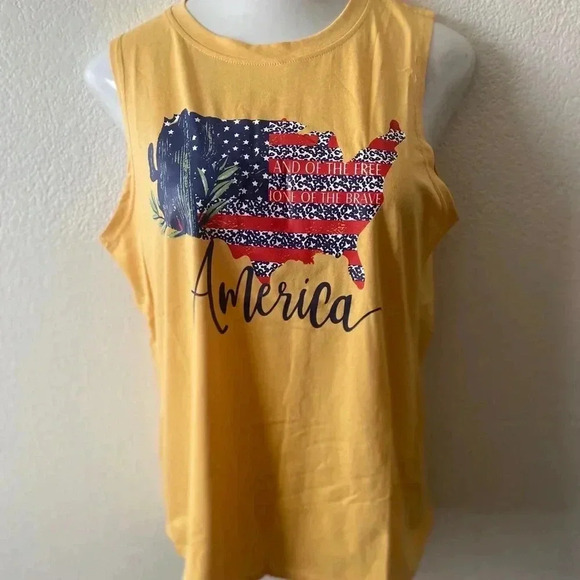🆕American Map Land Of The Free Tank - Yellow XL🆕 - Picture 2 of 4
